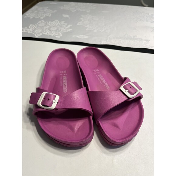 BIRKENSTOCK Madrid Sandals Pink Purple Eva Flat Slides Buckle Comfort Sz 38 / 7 - Picture 2 of 14